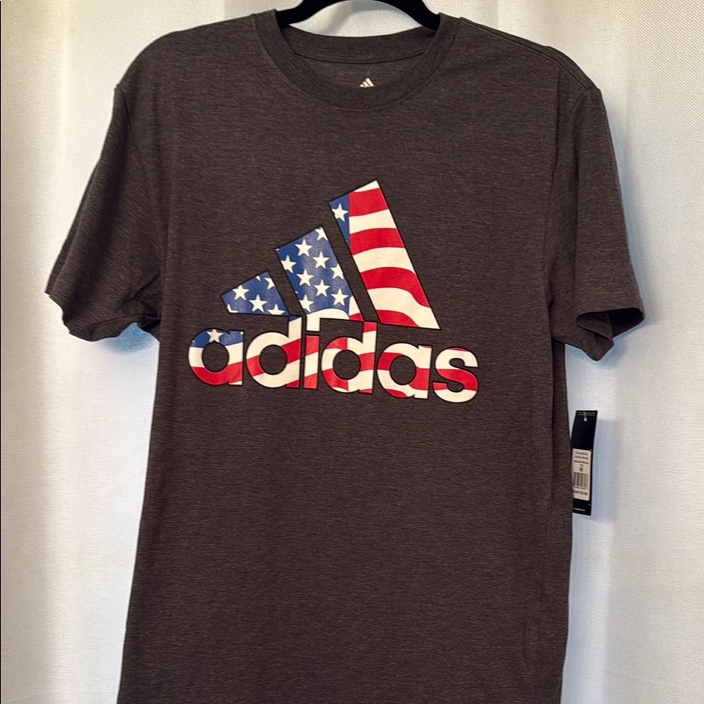 Adidas Gray Short Sleeve Tee with American Flag Logo